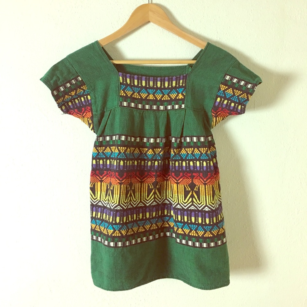 Vintage Green Multi-Colored Embroidered Top